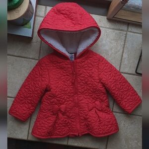 Little Me brand red floral coat with bows